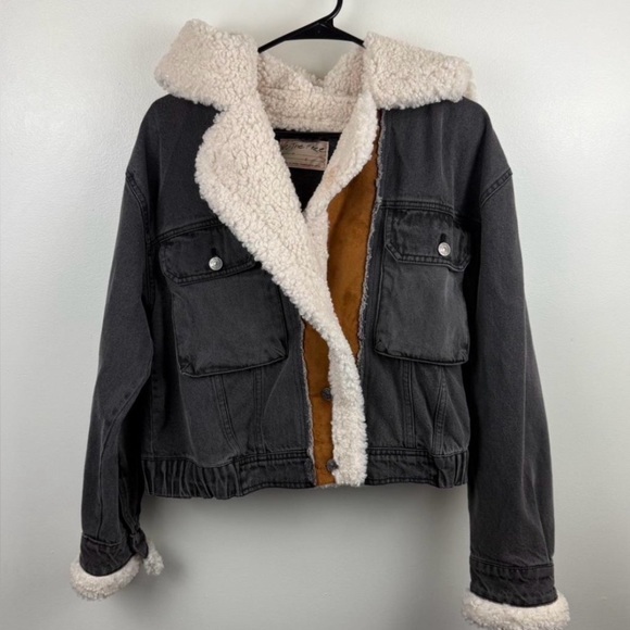 We The Free by Free People Perry Hooded Denim Jacket Vegan Suede - Picture 8 of 8